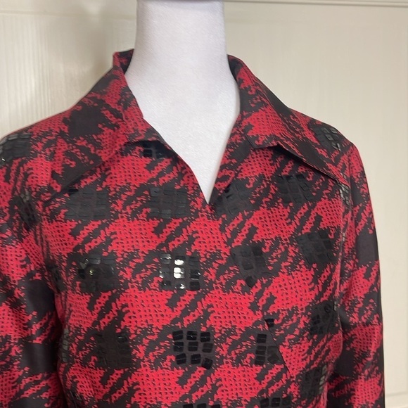 ICE Women’s Red Buffalo Plaid Silk Wrap Blazer Long Sleeve Size 12 - Picture 2 of 10